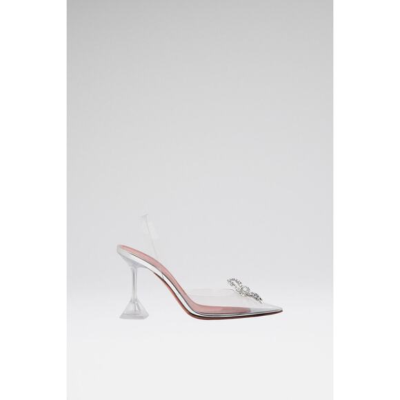 Amina Muaddi Women's Rosie Glass Sling Transparent PVC Shoes Heels Size 7 Flawed - Picture 2 of 13